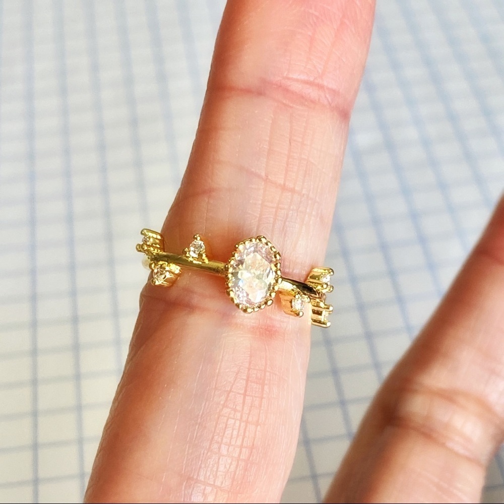 Rosebud Crystal Leaf Branch Ring